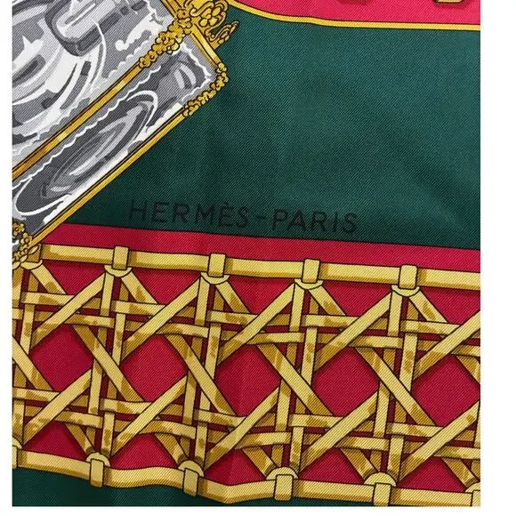 Hermes Feux De Route Vintage 90cm Green Red Silk Scarf Carre - Picture 3 of 9